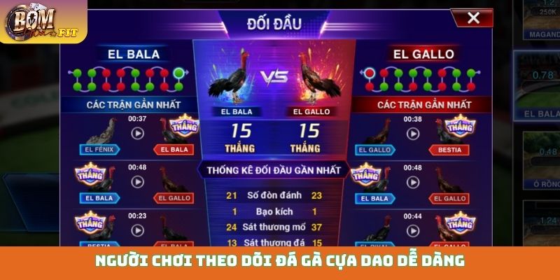 Đá gà Bomwin Người chơi theo dõi đá gà cựa dao dễ dàng